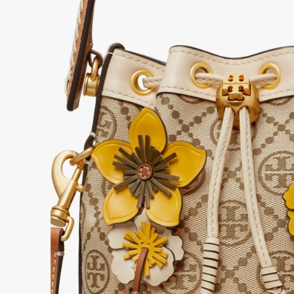 {Tory Burch} T MONOGRAM MINI BRAIDED BUCKET CROSSBODY IN HAZELNUT/ROLLED BRASS - Picture 4 of 6